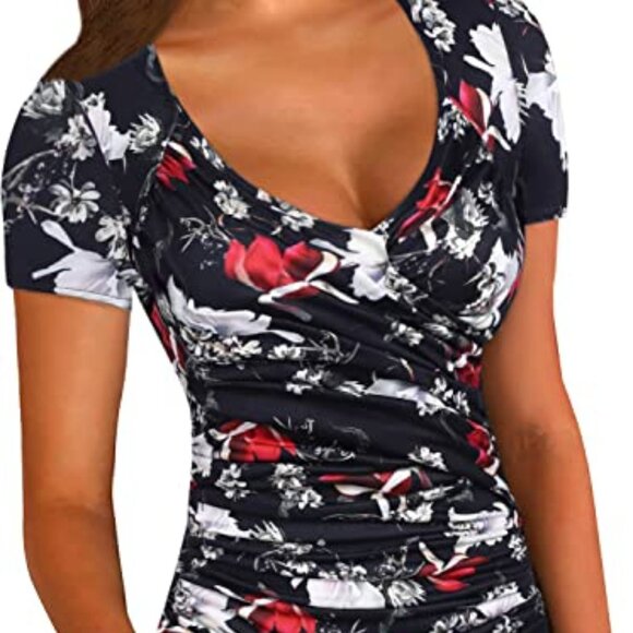 zeagoo Tops - Zeagoo Short Sleeve V-Neck Ruched Blouse Size L